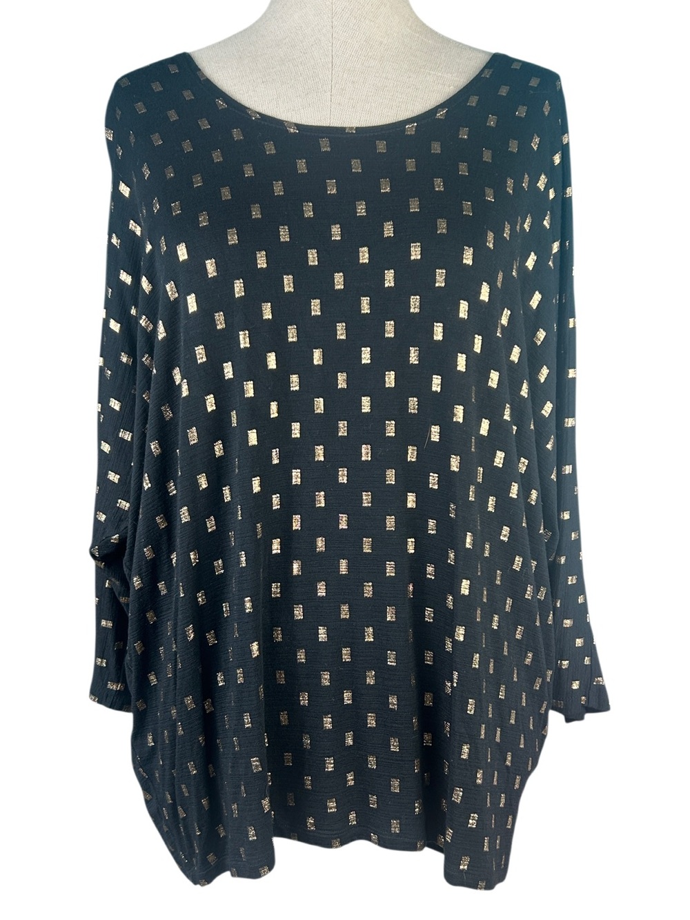 Kim & Cami Black Metallic Dot Scoop Neck Women's Top NWOT
